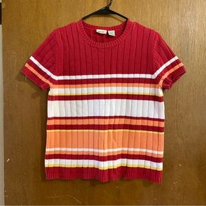 Size L red, orange, and white Cherokee striped short sleeve sweater shirt